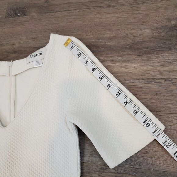 Ganni Textured Black White Mini Dress S Pleated Vneck Quiet Luxury Minimalistic - Picture 9 of 14